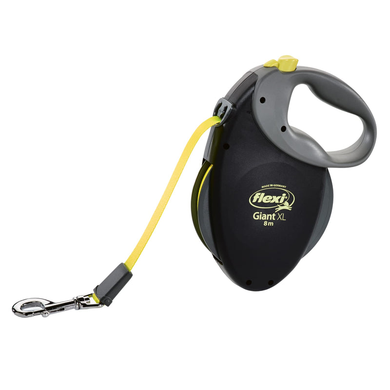 FLEXI Giant Tape Retractable Dog Leash for Extra Large Dogs 110 lbs.+ – 26 ft. Black Neon | Tangle Free Pet Walking Leash with One-Handed Brake Pause Lock | German Quality Product