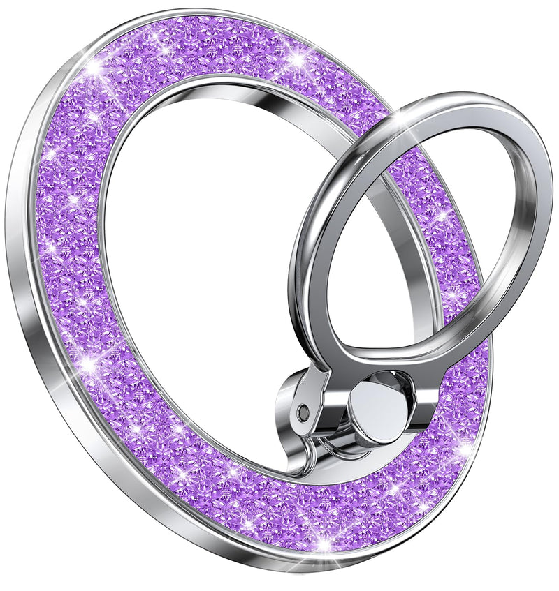 Charm Magnetic Phone Ring Holder for magsafe Glitter Magnet Finger Ring Grip Stand Holder Compatible with P0p-Sockets Accessories for iPhone 16 1514 13 12 11 Pro/Max/Plus Purple